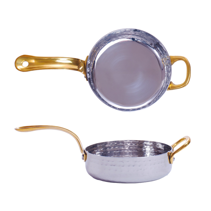 Сковорода порц. d=12 см. h=3,5 см. 0,4 л. нерж. глубокая с 2 ручками латунь MGsteel /1/36/ АКЦИЯ