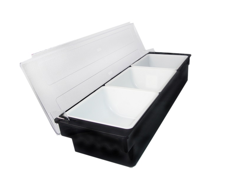 Контейнер для фруктов, специй и соусов 3 отд. по 0,92 л. черный, пластик. MGprof /1/12/ АКЦИЯ