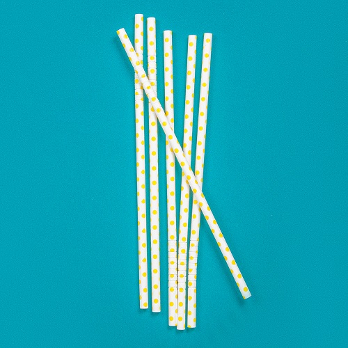 Трубочки кокт. 0,6*23 см. 25 шт/уп. бумажные, с изгибом, белые с желтыми шарами /1/40/ АКЦИЯ