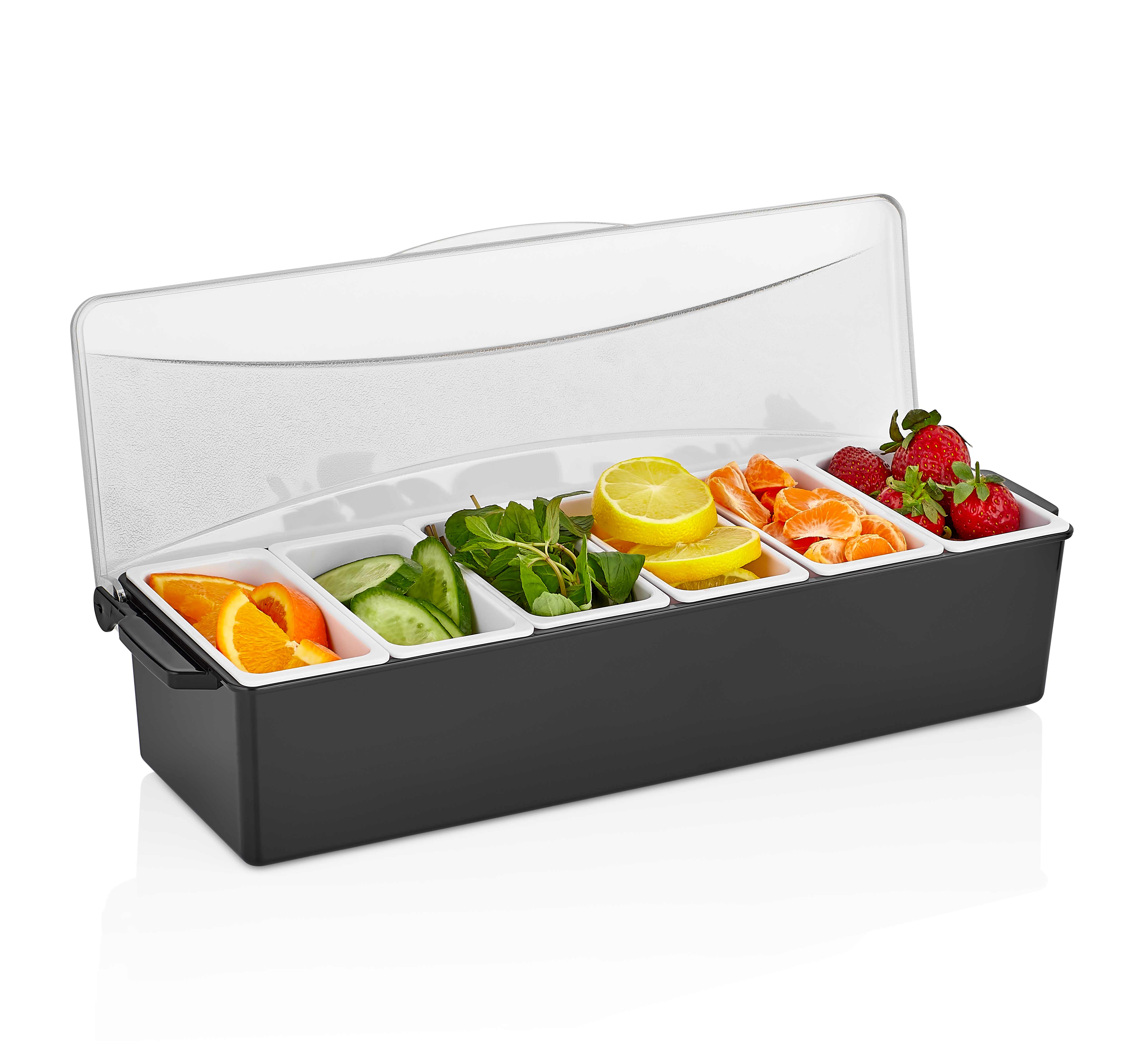 Контейнер для фруктов, специй и соусов 6 отд. по 0,4 л черный, пластик. GP /1/12/