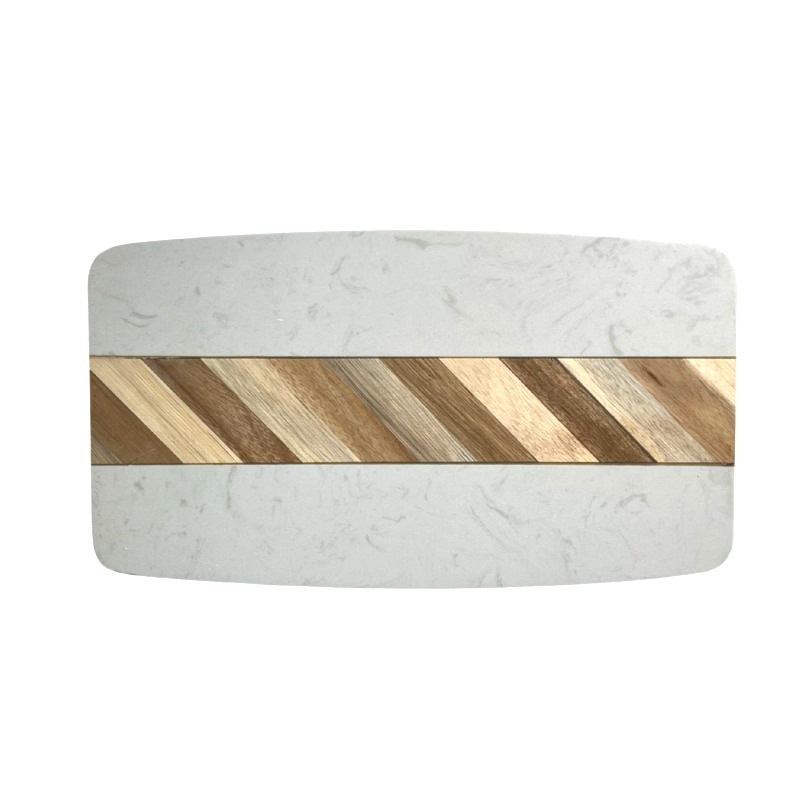 Блюдо для подачи прямоуг. 32*18 см. белое, мрамор, с дерев. вставкой MGprof /1/6/ АКЦИЯ