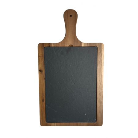 Блюдо для подачи прямоуг. 45*25 см. h=1,4 см. черное, сланец, на дерев. подставке с ручкой MGprof (WB-004) /1/10/