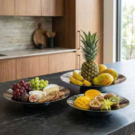 Ваза для фруктов 36 см. h=7 см. нерж. на дерев. ножке Abert /1/ ВДОХНОВЕНИЕ