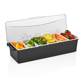 Контейнер для фруктов, специй и соусов 6 отд. по 0,4 л черный, пластик. GP /1/12/