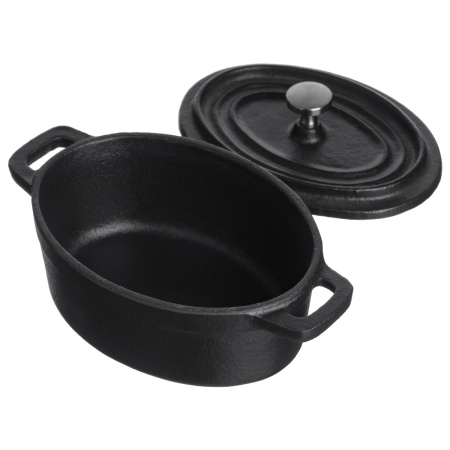 Кастрюля для запекания и подачи 250 мл. 125*90 мм. h=70 мм. с крышкой, черная, чугун /1/