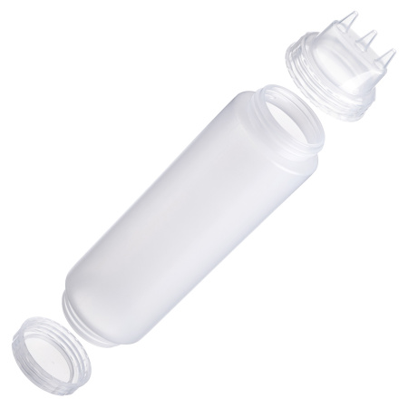 Емкость для соуса 1000 мл. d=75 мм. h=290 мм. c 2 крышками 3 носика, широкая прозрачная, крышки прозрачные GP /1/96/