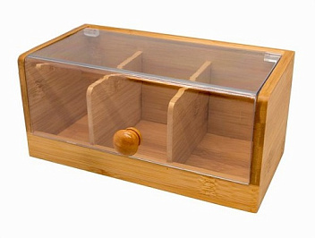 Контейнер для пакетиков чая 3 отд. 22*11*10 см. бамбук с пластик. прозрачной крышкой VB /1/ Контейнер для пакетиков чая 3 отд. 22*11*10 см. бамбук с пластик. прозрачной крышкой VB /1/
