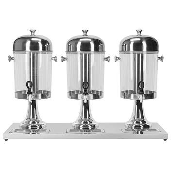 Диспенсер для соков, холодных напитков, три емкости по 8 л. h=56см. колба пластик.MGsteel /1/