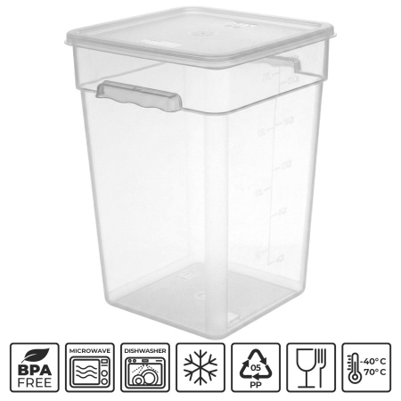 Контейнер для продуктов квадр. 20,8 л. 28*28*40 см. с мерн.шкалой, прозрач, п/п, б/крышки, штабелир. (кр.76717,76715,76714,76716,76836) GP/1/12/