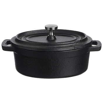 Кастрюля для запекания и подачи 250 мл. 125*90 мм. h=70 мм. с крышкой, черная, чугун /1/