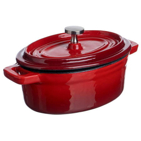 Кастрюля для запекания и подачи 250 мл. 125*90 мм. h=70 мм. с крышкой, красная, чугун /1/
