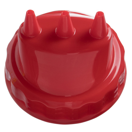 Емкость для соуса  500 мл. d=70 мм. h=200 мм. с 2 крышками 3 носика, широкая прозрачная, крышки красные GP /1/96/