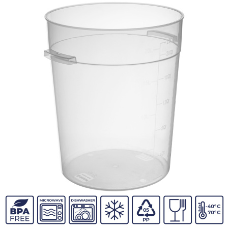 Контейнер для продуктов круглый 20,82 л. d=31 см. h=37,5 см., с мерной шкалой, прозрачный, п/п, без крышки (крышка 76740, 76739, 76738, 76741) GP /1/6/