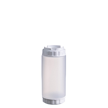 Емкость для соуса  500 мл. d=70 мм. h=166 мм. с 2 крышками, с силик. носик. прозрачная, крышки белые GP /1/96/