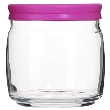 Банка для сыпучих прод.  650 мл. с розовой крышкой Чешни /1/12/576/ АКЦИЯ Банка для сыпучих прод.  650 мл. с розовой крышкой Чешни /1/12/576/ АКЦИЯ