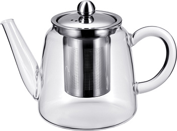 Чайник  900 мл. заварочный с крышкой нерж. с фильтром, Термостекло /1/24/
