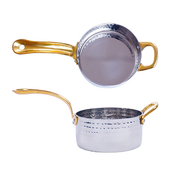 Сковорода порц. d=10,5 см. h=5 см. 0,45 л. нерж. глубокая с 2 ручками латунь MGsteel /1/36/ АКЦИЯ