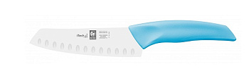 Нож японский Santoku 140/260 мм. с бороздками, голубой I-TECH Icel /1/12/