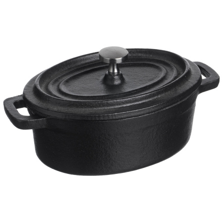 Кастрюля для запекания и подачи 250 мл. 125*90 мм. h=70 мм. с крышкой, черная, чугун /1/